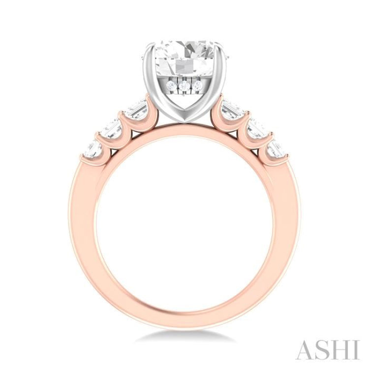 1 1/4 ctw Round Shape Emerald and Round Cut Diamond Semi Mount Engagement Ring in 14K Rose and White Gold