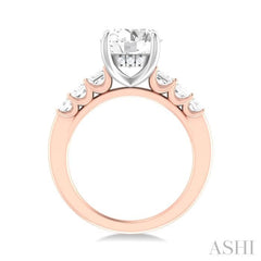 1 1/4 ctw Round Shape Emerald and Round Cut Diamond Semi Mount Engagement Ring in 14K Rose and White Gold