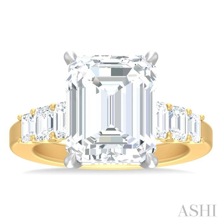 1 1/4 ctw Emerald Shape Emerald and Round Cut Diamond Semi Mount Engagement Ring in 14K Yellow and White Gold