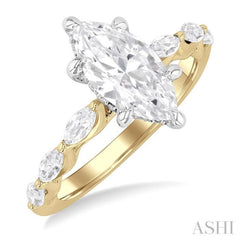 3/4 ctw Marquise Shape Marquise and Round Cut Diamond Semi Mount Engagement Ring in 14K Yellow and White Gold