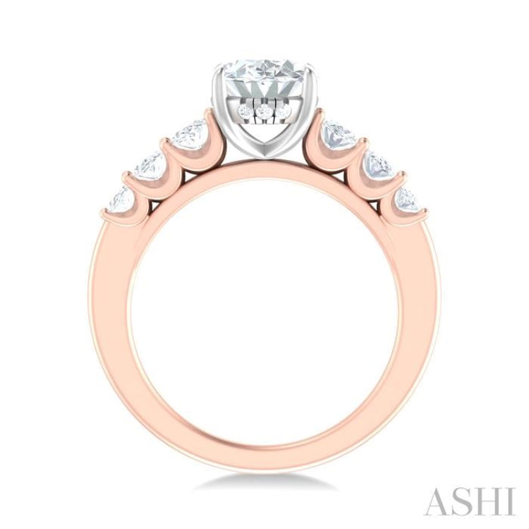 1 ctw Oval Shape Oval and Round Cut Diamond Semi Mount Engagement Ring in 14K Rose and White Gold