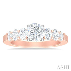 1 ctw Round Shape Oval and Round Cut Diamond Semi Mount Engagement Ring in 14K Rose and White Gold