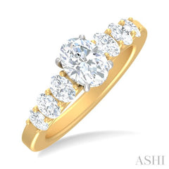 1 ctw Oval Shape Oval and Round Cut Diamond Semi Mount Engagement Ring in 14K Yellow and White Gold