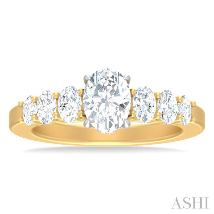 1 ctw Oval Shape Oval and Round Cut Diamond Semi Mount Engagement Ring in 14K Yellow and White Gold