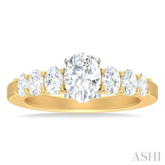1 ctw Oval Shape Oval and Round Cut Diamond Semi Mount Engagement Ring in 14K Yellow and White Gold