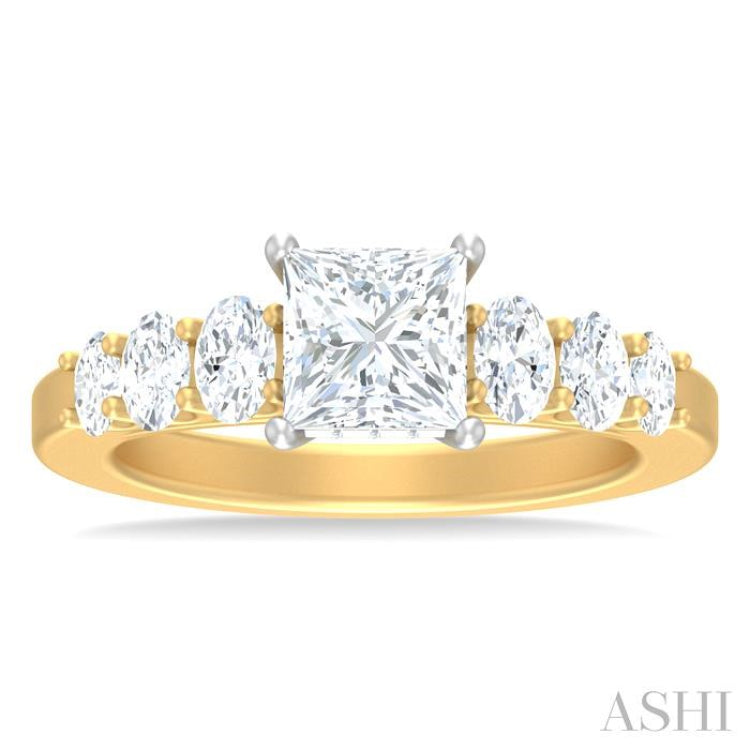 1 ctw Princess Shape Oval and Round Cut Diamond Semi Mount Engagement Ring in 14K Yellow and White Gold