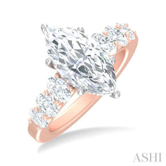 1 1/4 ctw Marquise Shape Oval and Round Cut Diamond Semi Mount Engagement Ring in 14K Rose and White Gold
