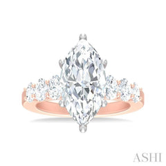 1 1/4 ctw Marquise Shape Oval and Round Cut Diamond Semi Mount Engagement Ring in 14K Rose and White Gold