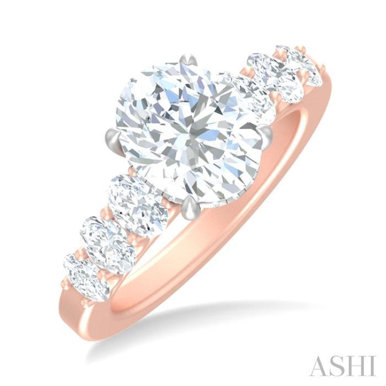 1 1/4 ctw Oval Shape Oval and Round Cut Diamond Semi Mount Engagement Ring in 14K Rose and White Gold