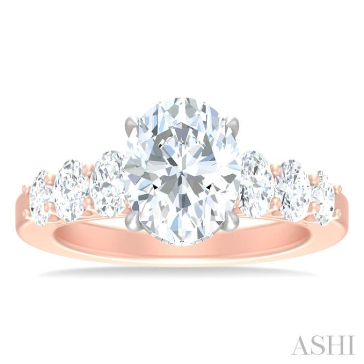 1 1/4 ctw Oval Shape Oval and Round Cut Diamond Semi Mount Engagement Ring in 14K Rose and White Gold