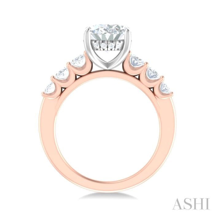 1 1/4 ctw Oval Shape Oval and Round Cut Diamond Semi Mount Engagement Ring in 14K Rose and White Gold