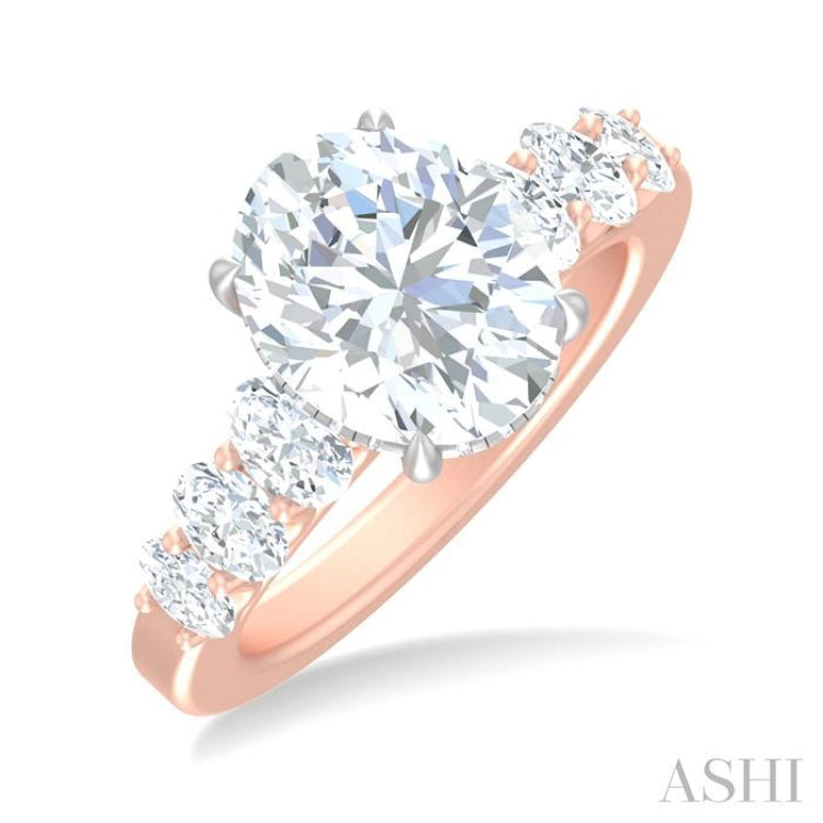 1 1/4 ctw Oval Shape Oval and Round Cut Diamond Semi Mount Engagement Ring in 14K Rose and White Gold