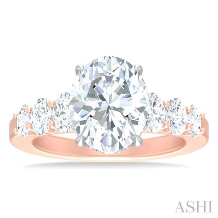 1 1/4 ctw Oval Shape Oval and Round Cut Diamond Semi Mount Engagement Ring in 14K Rose and White Gold