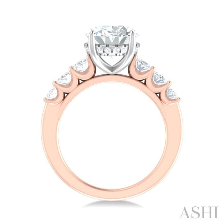 1 1/4 ctw Oval Shape Oval and Round Cut Diamond Semi Mount Engagement Ring in 14K Rose and White Gold