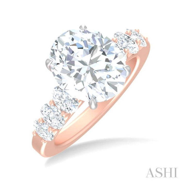 1 1/4 ctw Oval Shape Oval and Round Cut Diamond Semi Mount Engagement Ring in 14K Rose and White Gold