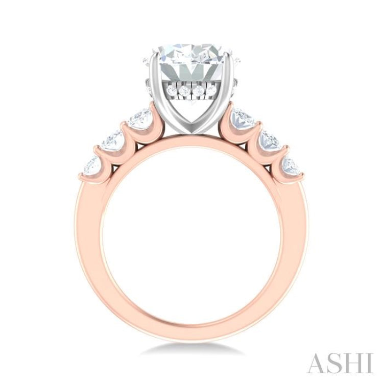 1 1/4 ctw Oval Shape Oval and Round Cut Diamond Semi Mount Engagement Ring in 14K Rose and White Gold