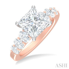 1 1/4 ctw Princess Shape Oval and Round Cut Diamond Semi Mount Engagement Ring in 14K Rose and White Gold