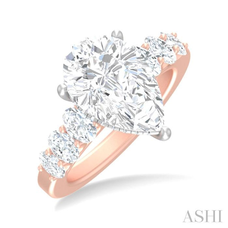 1 1/4 ctw Pers Shape Oval and Round Cut Diamond Semi Mount Engagement Ring in 14K Rose and White Gold