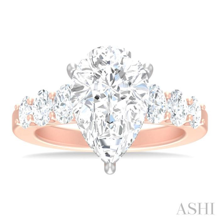 1 1/4 ctw Pers Shape Oval and Round Cut Diamond Semi Mount Engagement Ring in 14K Rose and White Gold