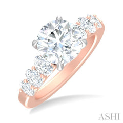 1 1/4 ctw Round Shape Oval and Round Cut Diamond Semi Mount Engagement Ring in 14K Rose and White Gold