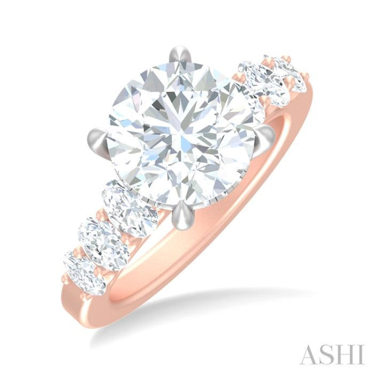 1 1/4 ctw Round Shape Oval and Round Cut Diamond Semi Mount Engagement Ring in 14K Rose and White Gold