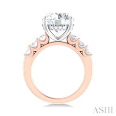 1 1/4 ctw Round Shape Oval and Round Cut Diamond Semi Mount Engagement Ring in 14K Rose and White Gold