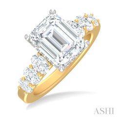 1 1/4 ctw Emerald Shape Oval and Round Cut Diamond Semi Mount Engagement Ring in 14K Yellow and White Gold