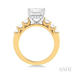 1 1/4 ctw Emerald Shape Oval and Round Cut Diamond Semi Mount Engagement Ring in 14K Yellow and White Gold