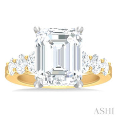 1 1/4 ctw Emerald Shape Oval and Round Cut Diamond Semi Mount Engagement Ring in 14K Yellow and White Gold