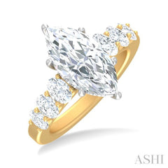 1 1/4 ctw Marquise Shape Oval and Round Cut Diamond Semi Mount Engagement Ring in 14K Yellow and White Gold