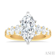 1 1/4 ctw Marquise Shape Oval and Round Cut Diamond Semi Mount Engagement Ring in 14K Yellow and White Gold