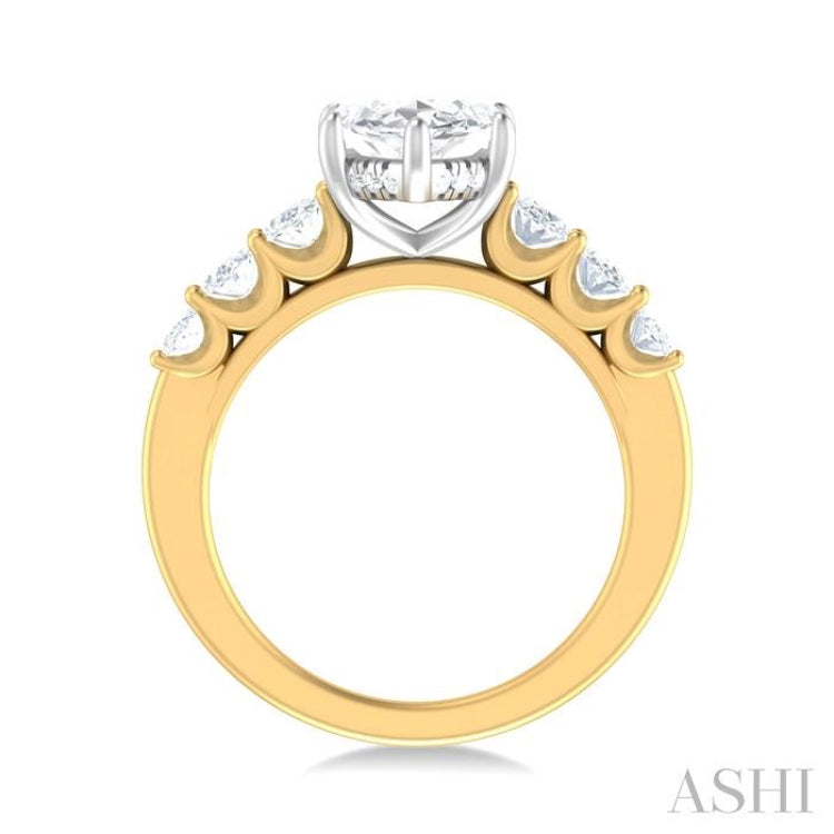 1 1/4 ctw Marquise Shape Oval and Round Cut Diamond Semi Mount Engagement Ring in 14K Yellow and White Gold
