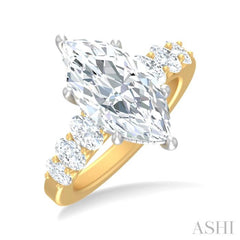 1 1/4 ctw Marquise Shape Oval and Round Cut Diamond Semi Mount Engagement Ring in 14K Yellow and White Gold