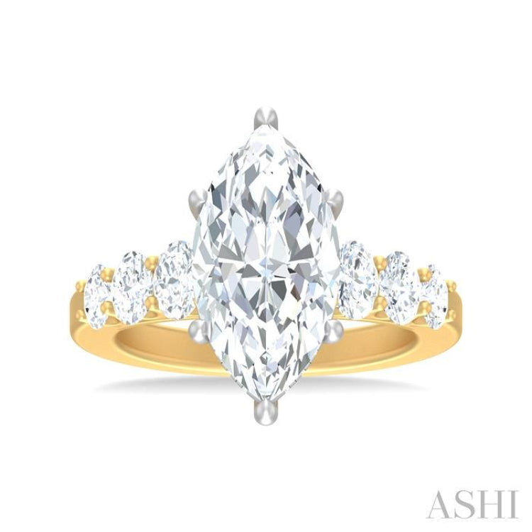 1 1/4 ctw Marquise Shape Oval and Round Cut Diamond Semi Mount Engagement Ring in 14K Yellow and White Gold