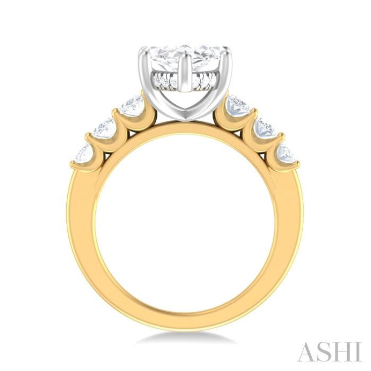 1 1/4 ctw Marquise Shape Oval and Round Cut Diamond Semi Mount Engagement Ring in 14K Yellow and White Gold