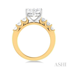 1 1/4 ctw Marquise Shape Oval and Round Cut Diamond Semi Mount Engagement Ring in 14K Yellow and White Gold