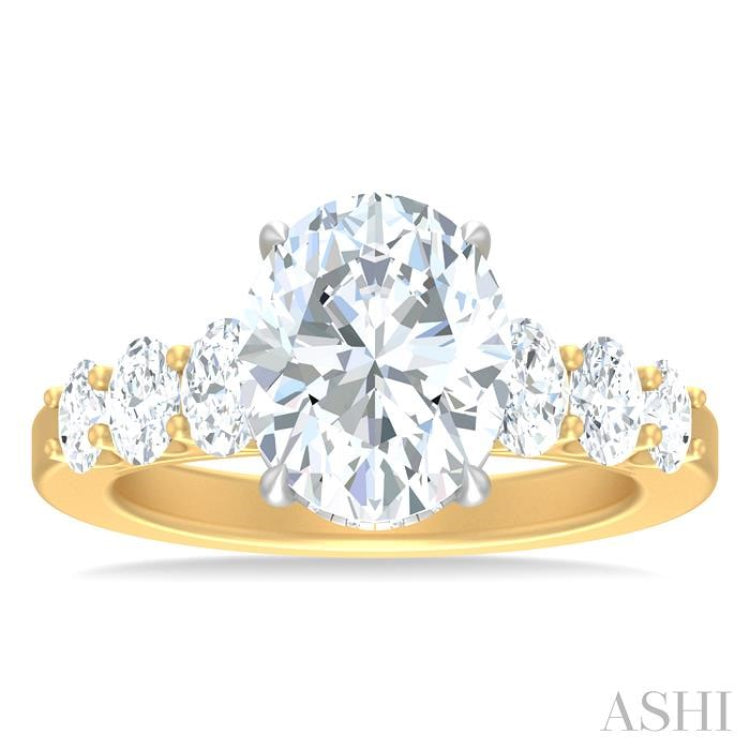 1 1/4 ctw Oval Shape Oval and Round Cut Diamond Semi Mount Engagement Ring in 14K Yellow and White Gold