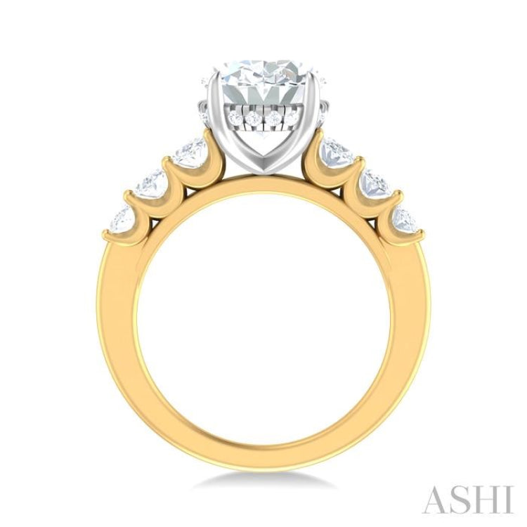 1 1/4 ctw Oval Shape Oval and Round Cut Diamond Semi Mount Engagement Ring in 14K Yellow and White Gold