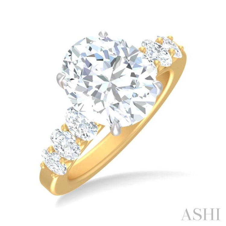 1 1/4 ctw Oval Shape Oval and Round Cut Diamond Semi Mount Engagement Ring in 14K Yellow and White Gold