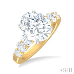 1 1/4 ctw Oval Shape Oval and Round Cut Diamond Semi Mount Engagement Ring in 14K Yellow and White Gold