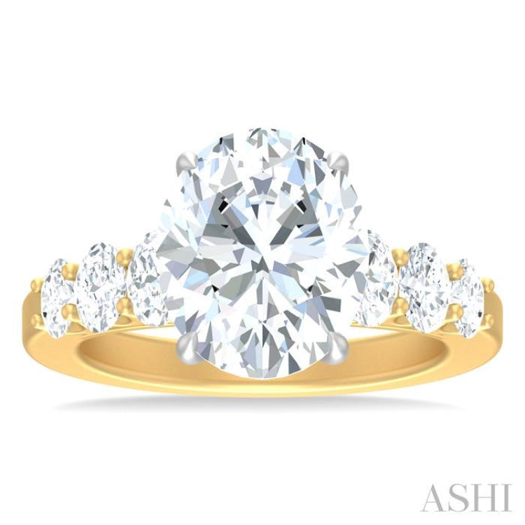 1 1/4 ctw Oval Shape Oval and Round Cut Diamond Semi Mount Engagement Ring in 14K Yellow and White Gold