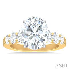 1 1/4 ctw Oval Shape Oval and Round Cut Diamond Semi Mount Engagement Ring in 14K Yellow and White Gold