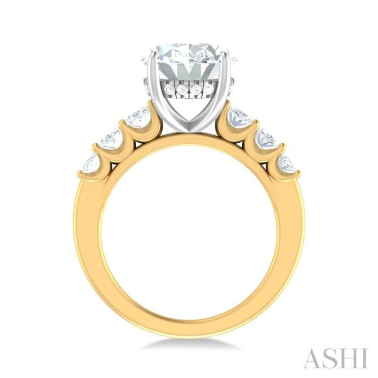 1 1/4 ctw Oval Shape Oval and Round Cut Diamond Semi Mount Engagement Ring in 14K Yellow and White Gold
