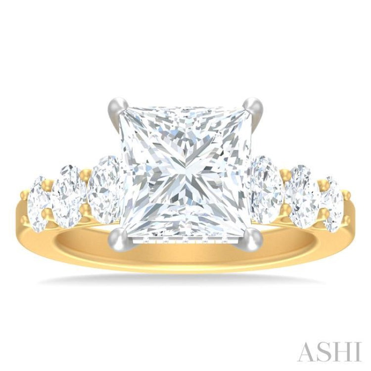 1 1/4 ctw Princess Shape Oval and Round Cut Diamond Semi Mount Engagement Ring in 14K Yellow and White Gold