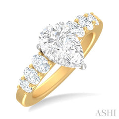 1 ctw Pear Shape Oval and Round Cut Diamond Semi Mount Engagement Ring in 14K Yellow and White Gold