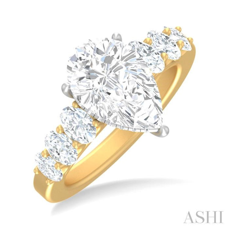 1 1/4 ctw Pers Shape Oval and Round Cut Diamond Semi Mount Engagement Ring in 14K Yellow and White Gold