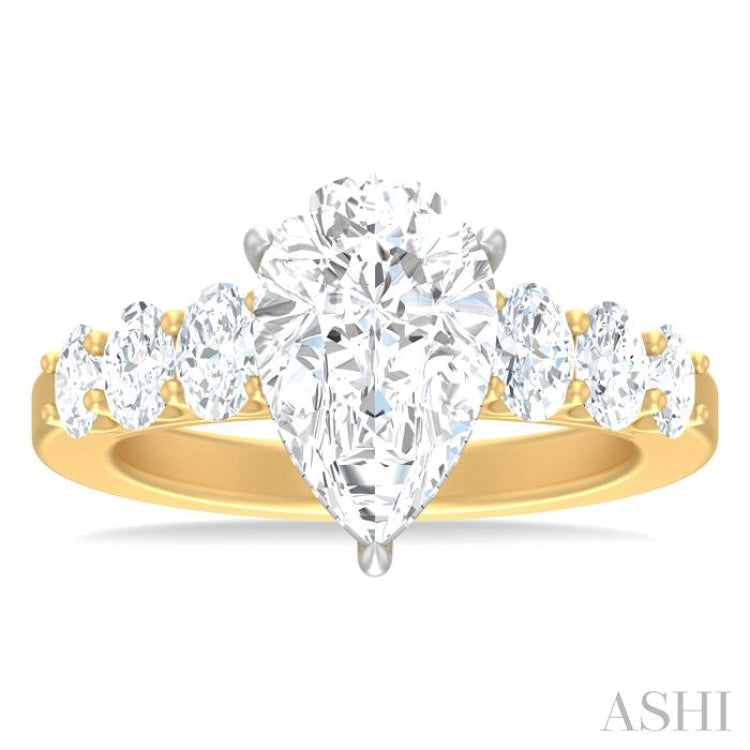 1 1/4 ctw Pers Shape Oval and Round Cut Diamond Semi Mount Engagement Ring in 14K Yellow and White Gold