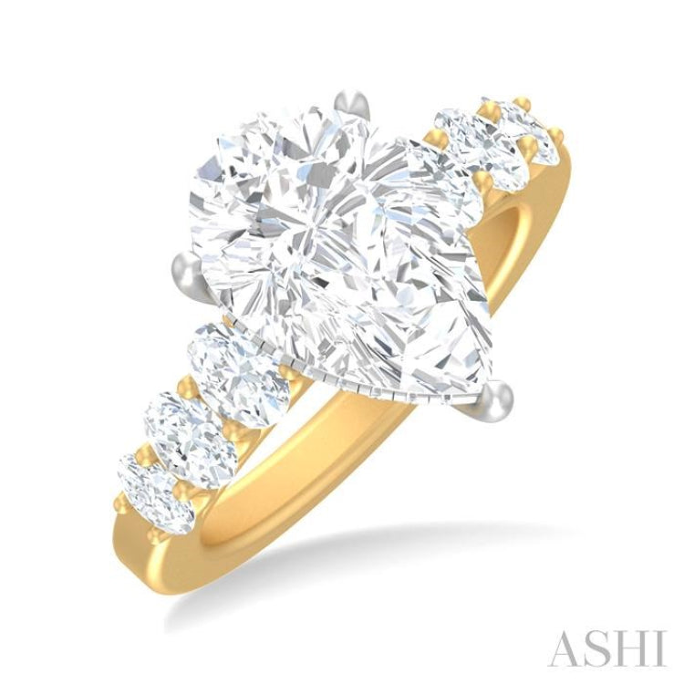 1 1/4 ctw Pers Shape Oval and Round Cut Diamond Semi Mount Engagement Ring in 14K Yellow and White Gold