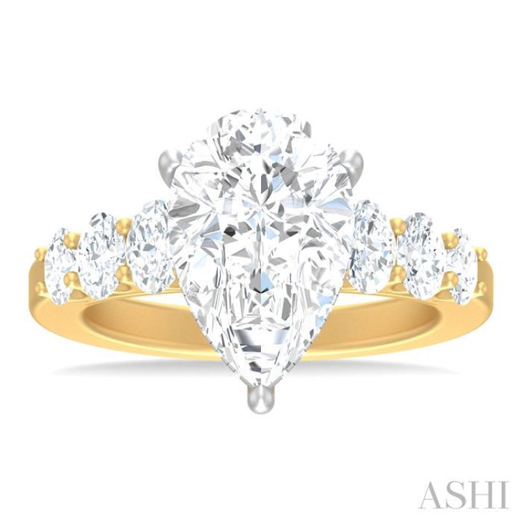 1 1/4 ctw Pers Shape Oval and Round Cut Diamond Semi Mount Engagement Ring in 14K Yellow and White Gold