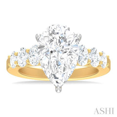 1 1/4 ctw Pers Shape Oval and Round Cut Diamond Semi Mount Engagement Ring in 14K Yellow and White Gold